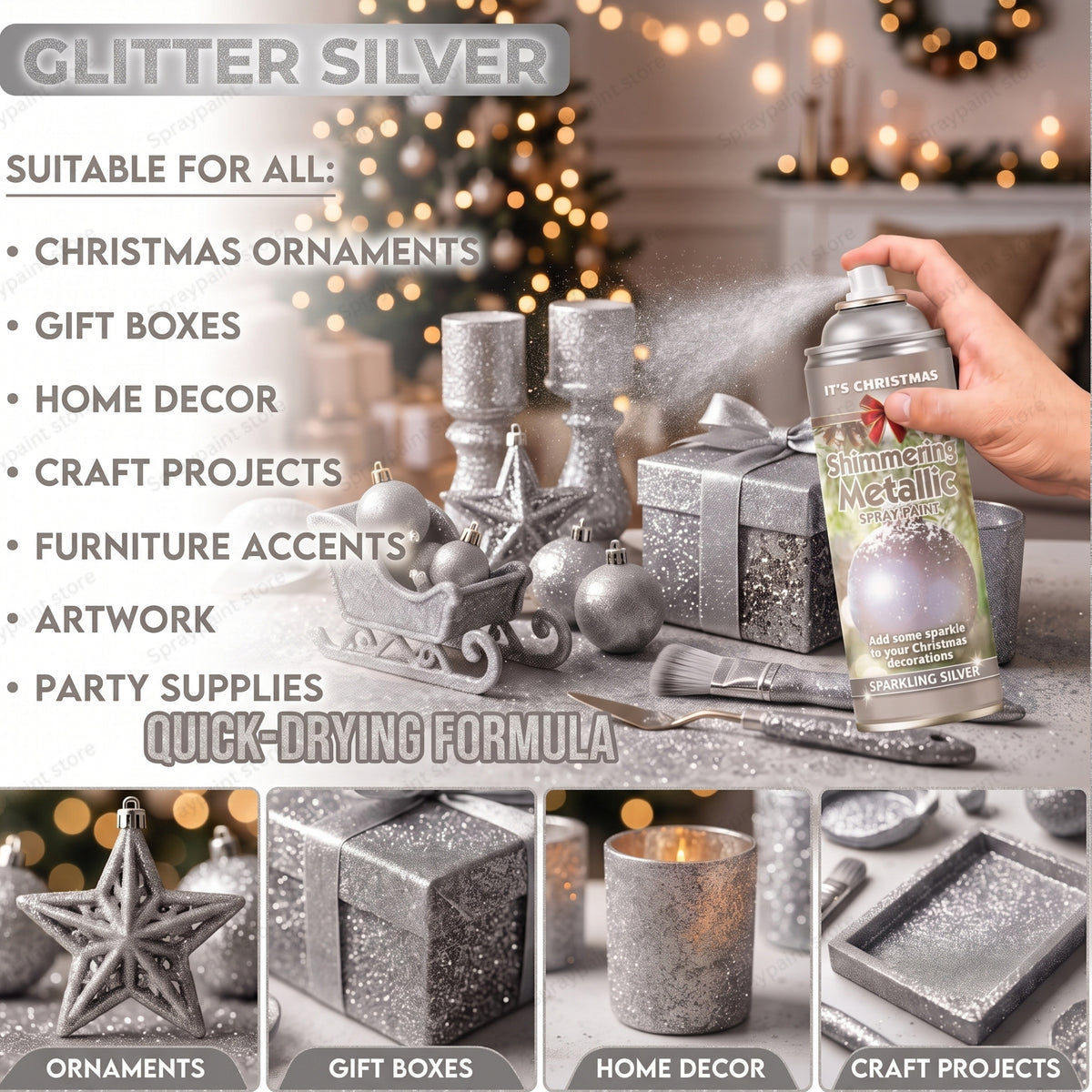 Glitter Metallic Xmas Silver 200ml