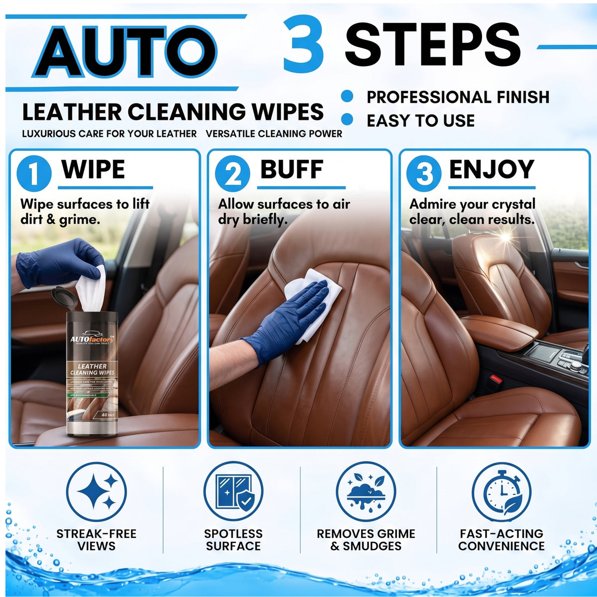 Leather cleaning wipes - 40pk