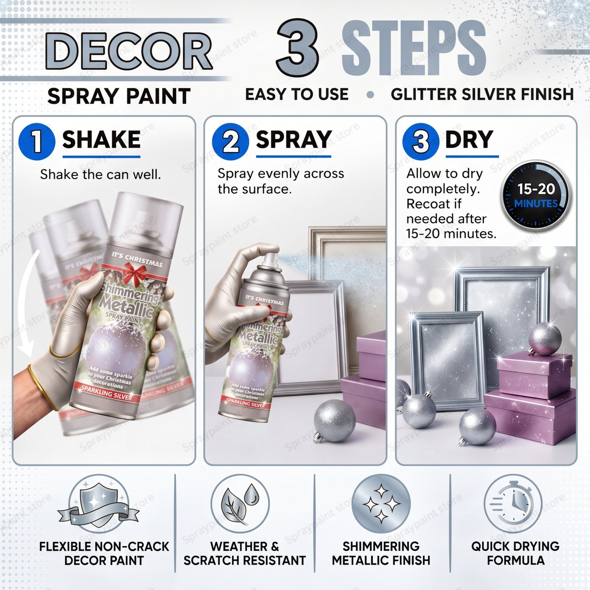 Glitter Metallic Xmas Silver 200ml
